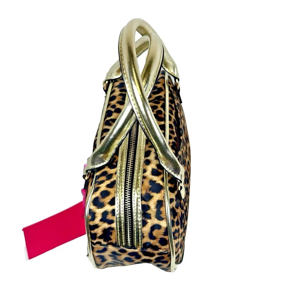 Paris Hilton Leopard Bowler Bag Rhinestone Logo Gold Heart Charm‎ Y2K